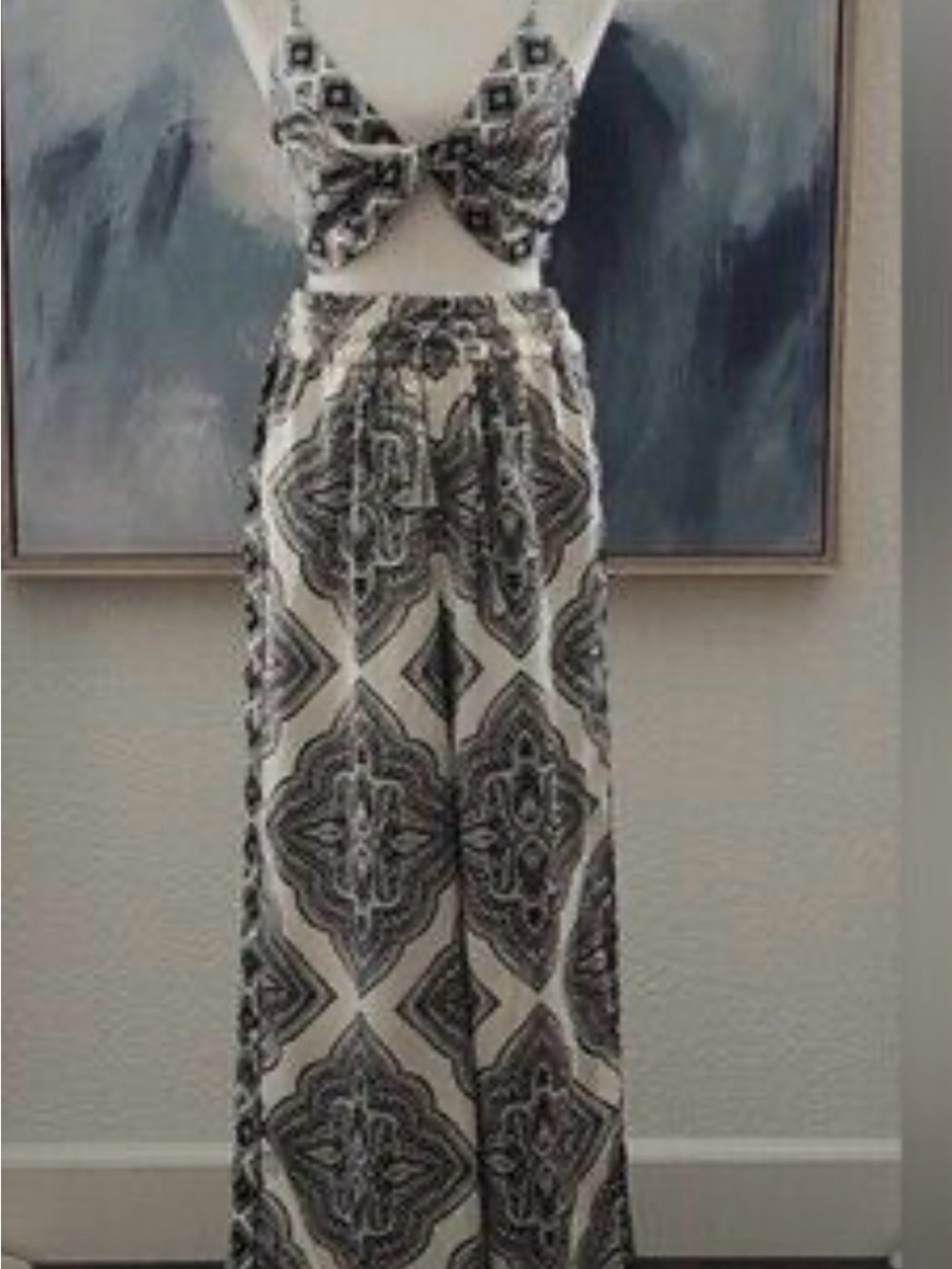 Blue & White Printed Lounge Jumpsuit Set